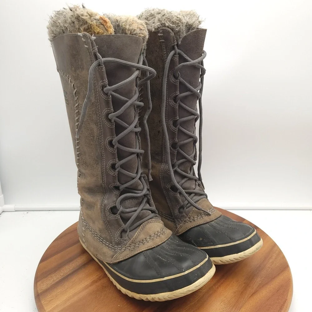 Sorel Snow‎ Boots Womens 7 Cate the Great Waterproof Tall Fur Leather Rain Tall